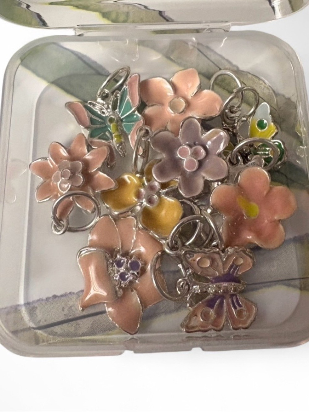 Enamel Flower & Butterfly Charm Set - Pink, Peach, Lavender, Yellow